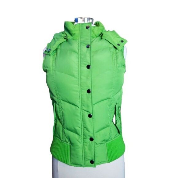Women's Winter Hooded Vest Sm Kelly Green Down Feather Faux Fur - Picture 1 of 8